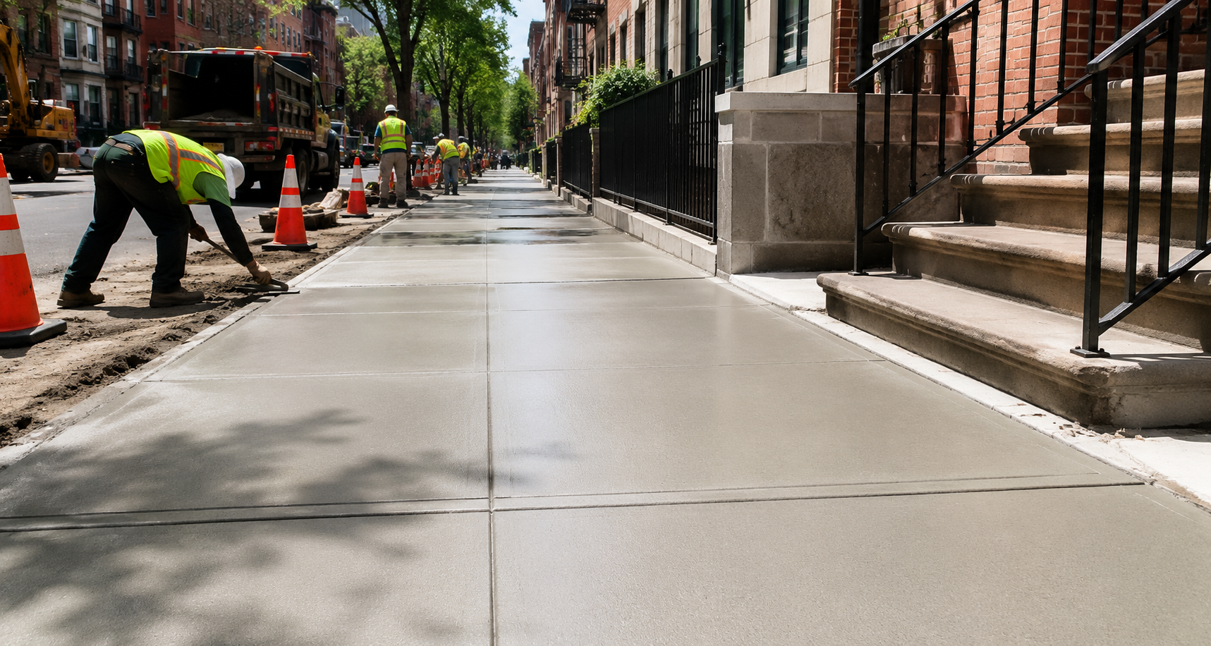 Freshly repaired concrete sidewalk in New York City by Nexus Construction Group