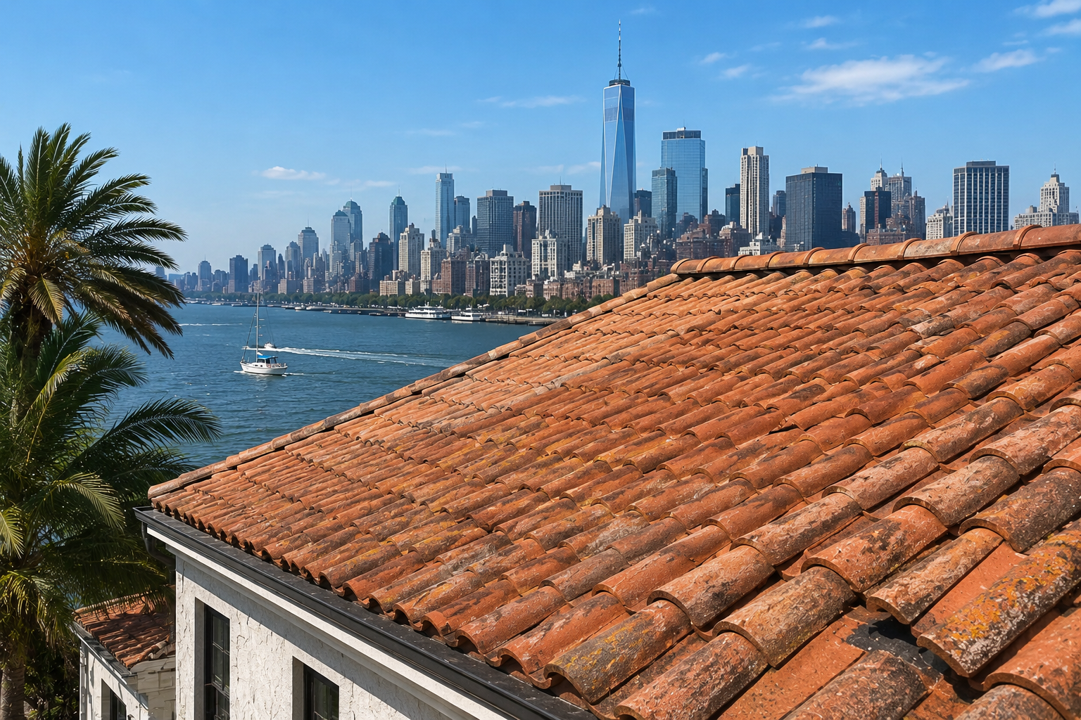 Interlocking clay tile roof installation on NYC home by Nexus Construction Group Inc